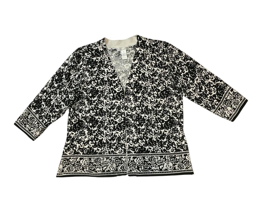 Sarah Spencer Womens XL Black Ivory Floral Open Front Cardigan 3/4 Sleeve